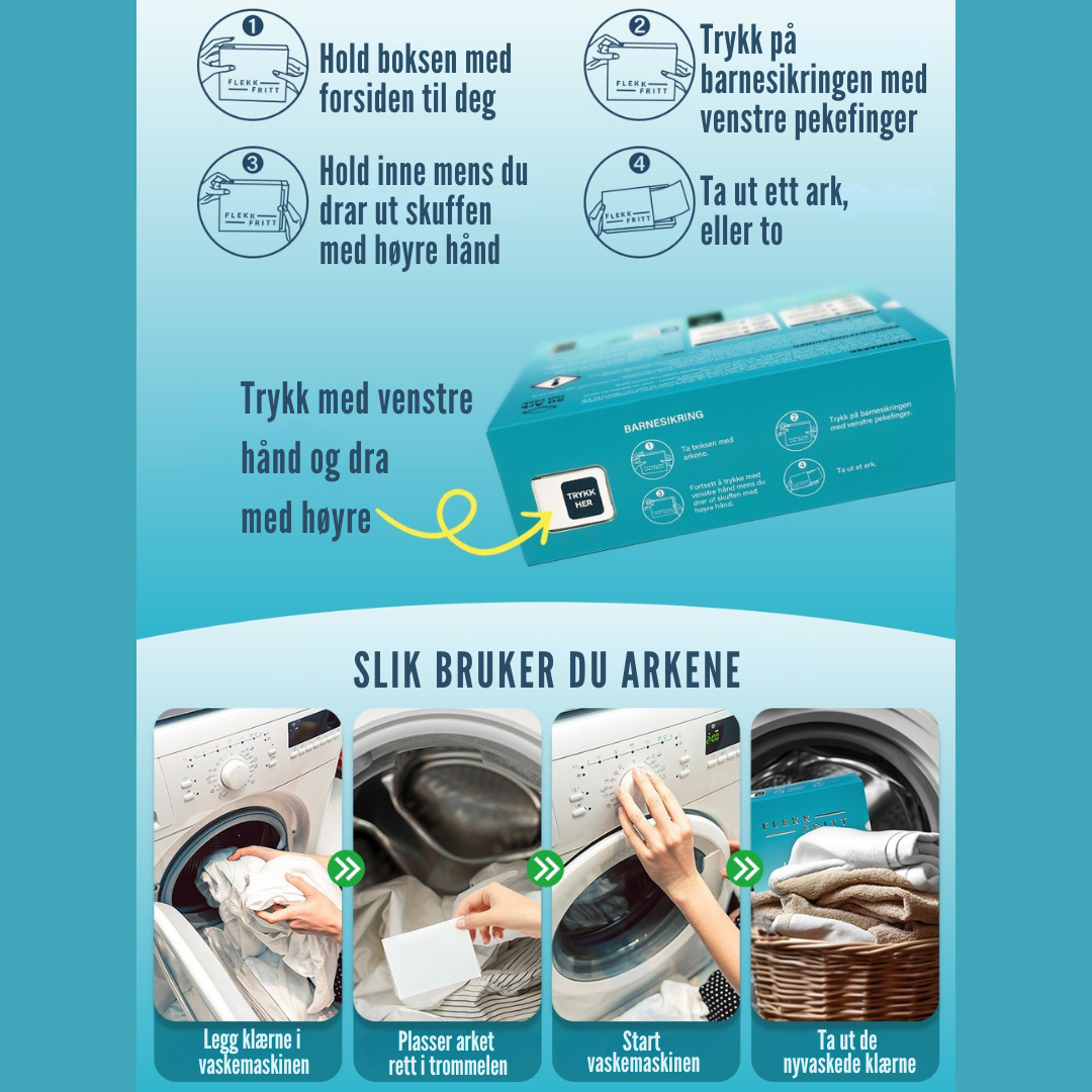 Flekkfritt Fabric Softener Sheets Aqua Breeze 50stk <100 vask
